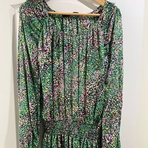BCBGMaxAzria Green and Purple Floral Top